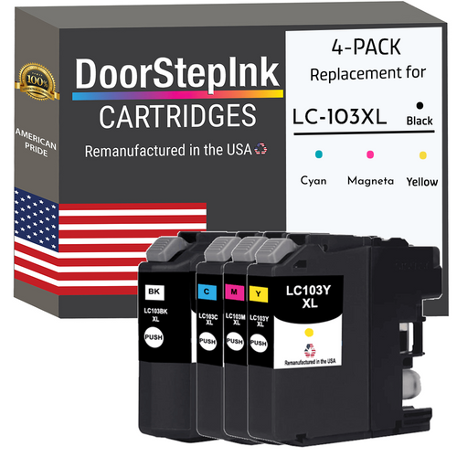 DoorStepInk Brand for Brother LC103 XL High Yield Black / 3 Color 4-Pack Remanufactured in the USA Ink Cartridge