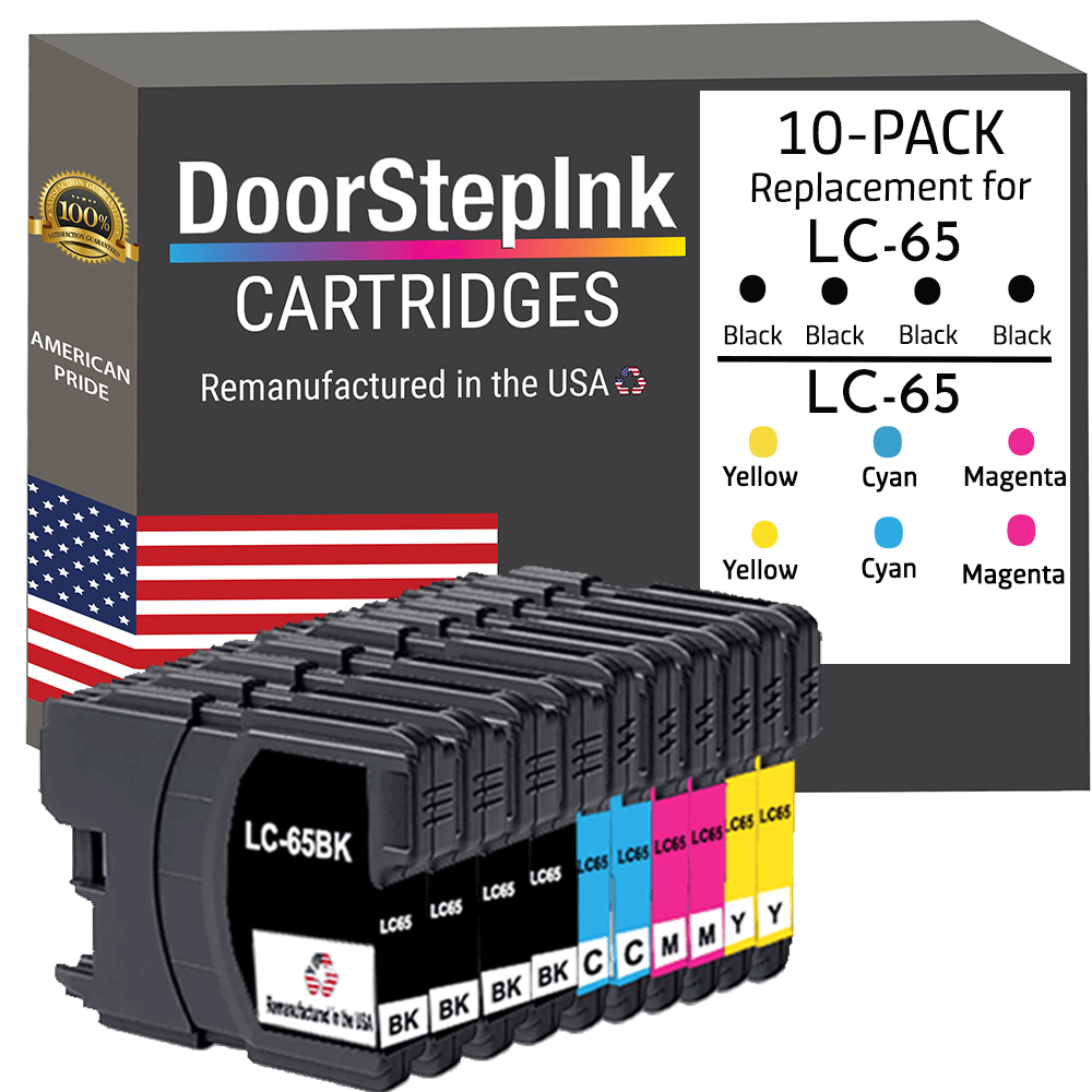 DoorStepInk Brand for Brother LC65 4 Black /  2 Each Color Remanufactured in the USA Ink Cartridges 10-pack