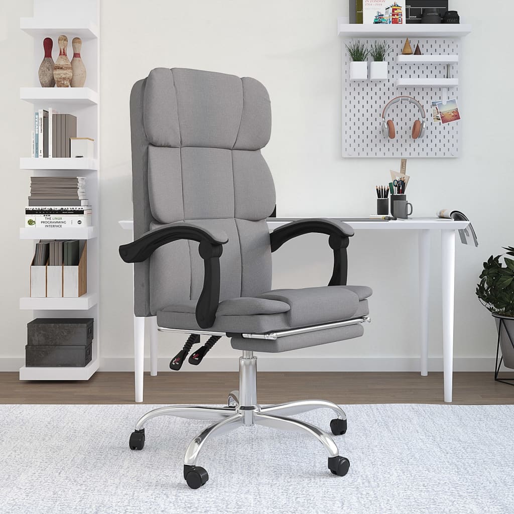 vidaXL Chair Swivel Reclining Desk Chair with Wheels for Living Room Fabric