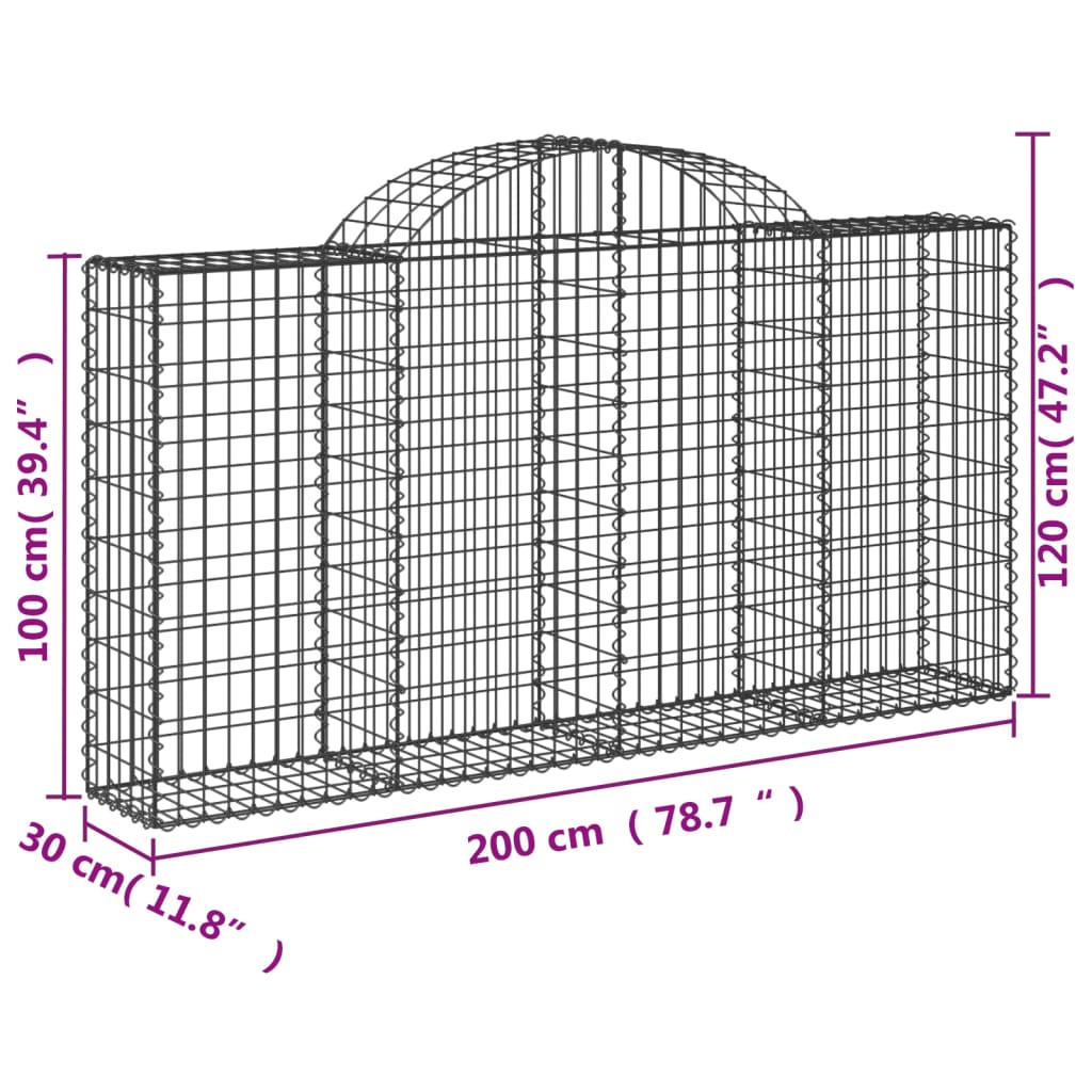 vidaXL Arched Gabion Baskets 8 pcs 78.7"x11.8"x39.4"/47.2" Galvanized Iron
