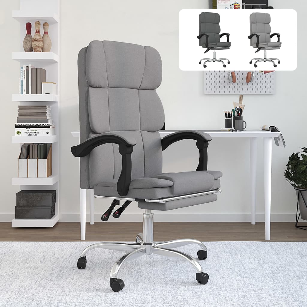 vidaXL Chair Swivel Reclining Desk Chair with Wheels for Living Room Fabric