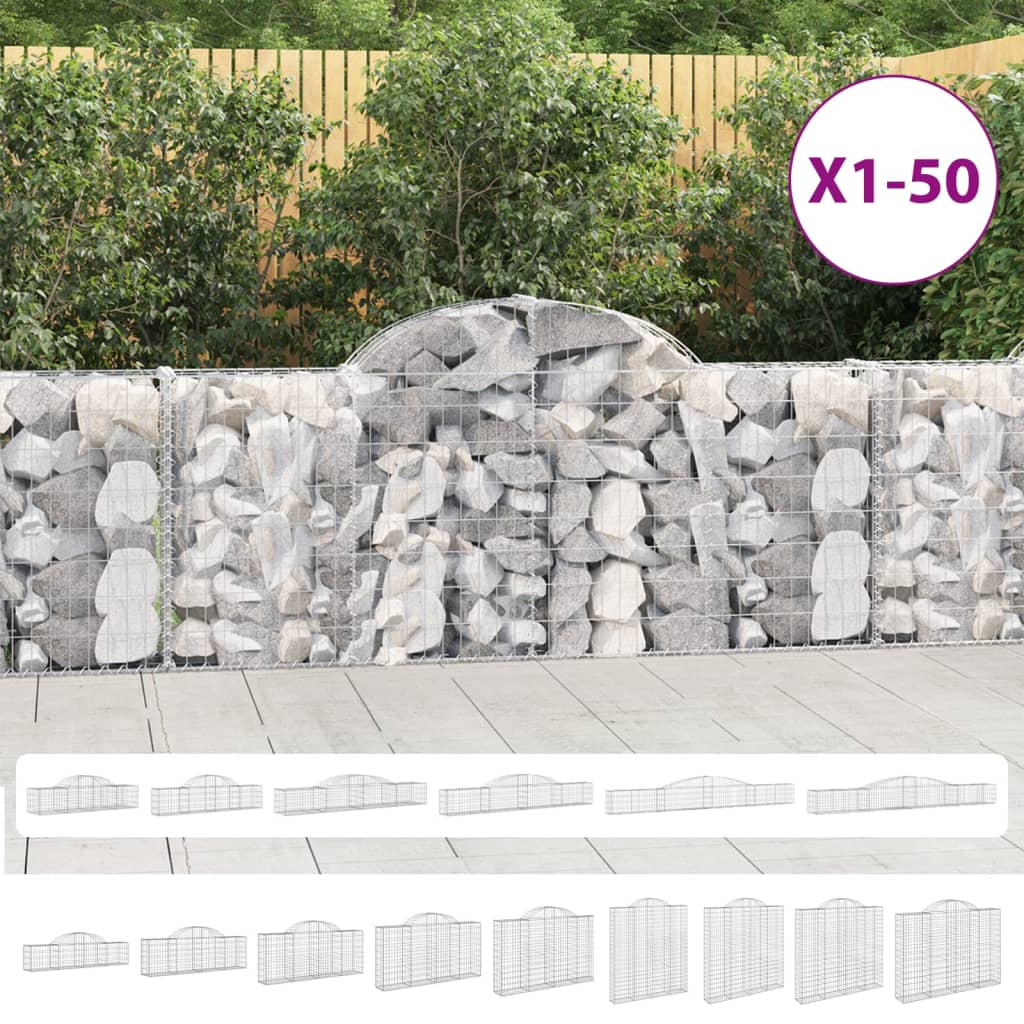 vidaXL Arched Gabion Baskets 3 pcs 118.1"x11.8"x31.5"/39.4" Galvanized Iron